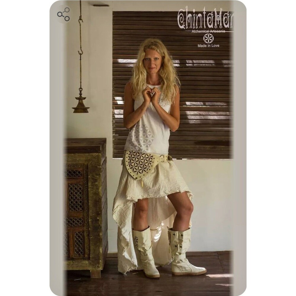 NEW Chintamani Alchemistry Flower of Life Beige Canvas Boot 37/6.5 COACHELLA VEG